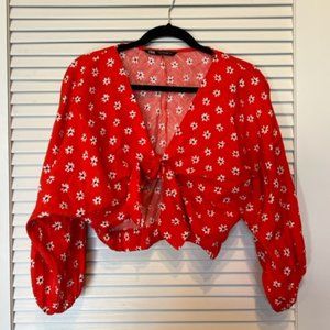 Zara Red Floral Cropped Top - Small